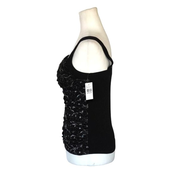 Y2K iz Byer California Tank Top Size Medium Black Metallic Silver Lace Ruched NO - Picture 7 of 11